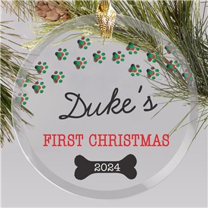 Custom Dog's 1st Christmas Ornament With Plaid Paws Design