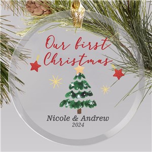 Custom Our First Christmas Married Glass Ornament