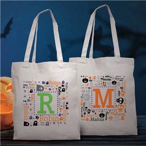 Personalized Halloween Initial Word Art White Tote Bag 8217082WH