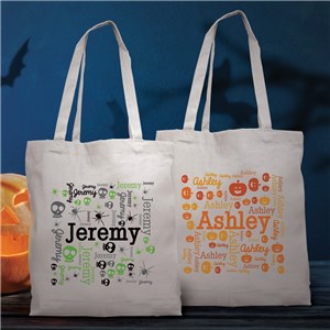 Personalized Halloween Name Word Art White Tote Bag 8217092WH