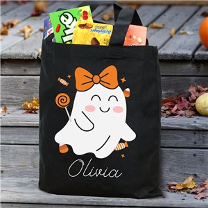 Personalized Girl Ghost Trick Or Treat Black Tote Bag 8237382BK