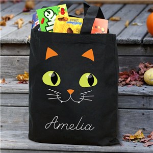 Personalized Black Cat Trick Or Treat Black Tote Bag 8237422BK