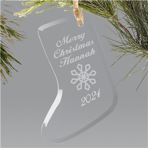 Merry Christmas Personalized Glass Stocking Ornament