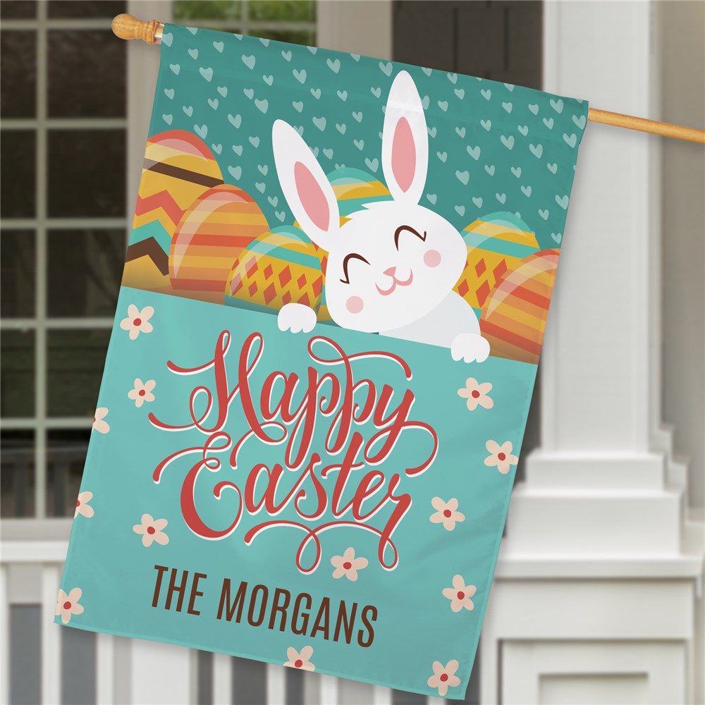 Happy Easter With Bunny Personalized House Flag | GiftsForYouNow