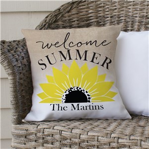 Personalized Welcome Summer Sunflower Throw Pillow