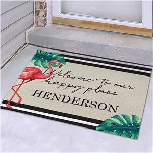 Personalized Welcome to Our Happy Place Flamingo Doormat