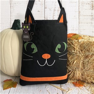 Personalized Black Cat Trick or Treat Bag With Bag Tag Set E000553ST