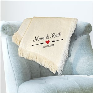 Embroidered Arrows and Heart Wedding Afghan | Personalized Wedding Gift