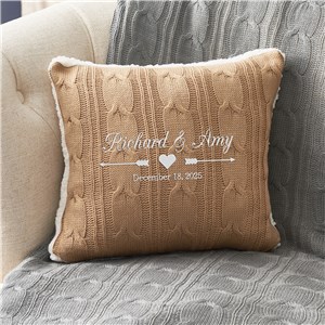 Embroidered Arrows and Heart Wedding Cable Knit Throw Pillow E10430417X