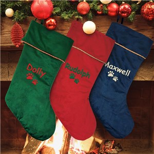 Embroidered Velvet Pet Christmas Stocking With Gold Detail