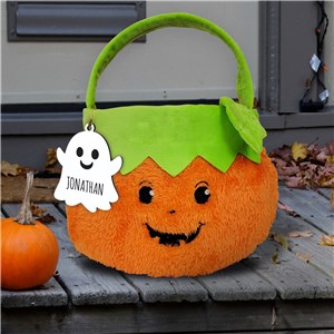 Fuzzy Pumpkin Boy Trick Or Treat Basket With Personalized Bag Tag E11886349ST