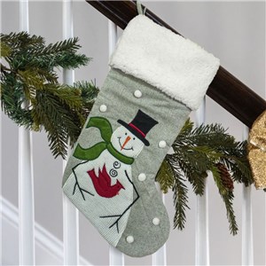 Embroidered Snowman with Cardinal Stocking | Personalized Christmas Stockings