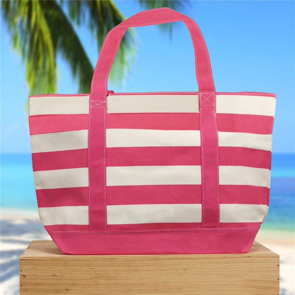 Pink And White Striped Canvas Tote | GiftsForYouNow