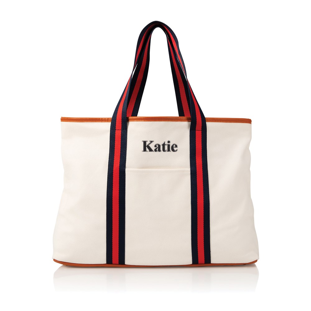 White And Black Canvas Tote Embroidered with Name | GiftsForYouNow
