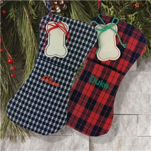 Embroidered Plaid Dog Bone Christmas Stocking With Name