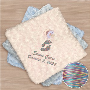 Embroidered Baby Feet With Rainbow Thread Curly Plush Baby Blanket E9781340RX