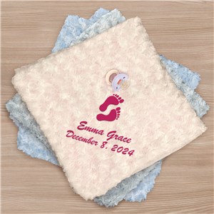 Embroidered Baby Feet Curly Plush Baby Blanket E9781340X