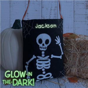 Embroidered Skeleton Trick or Treat Bag with Glow in the Dark Thread GE000556