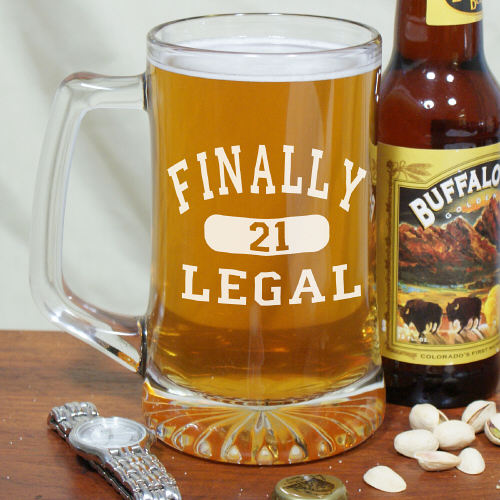 Finally Legal 21 Beer Glass Engraved 21st Birthday Sports Glass Beer ...