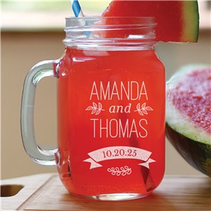 Engraved Wedding Couple’s Mason Jar L1039471