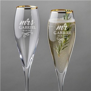 Engraved Mr & Mrs Gold Rim Champagne Flutes