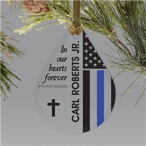 Personalized Flag Memorial Tear Drop Glass Ornament | Memorial Ornaments