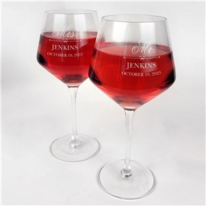 Engraved Mr. And Mrs. Red Wine Estate Glass Set L12675363RD-S2