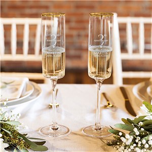 Custom Engraved Laurel Modern Champagne Flutes, Pair