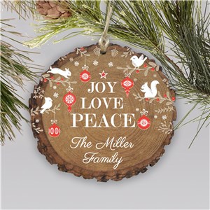 Joy Love Peace Barky Personalized Ornament | Rustic Christmas Ornament