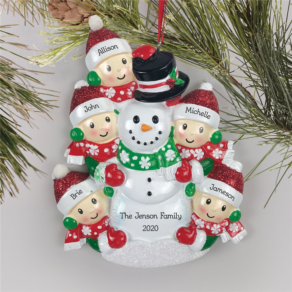 Personalized Family Building Snowman Ornament | GiftsForYouNow