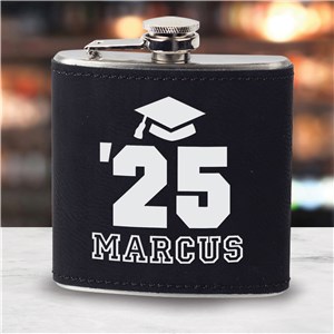 Engraved Graduation Year Black Leatherette Flask L16049281BK