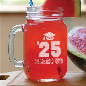 Engraved Mason Jar with Graduation Cap