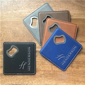 Engraved Initial & Vertical Name Bottle Opener Coaster