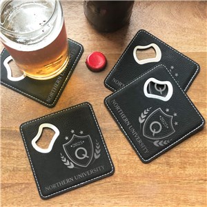 Engraved Bottle Opener Coaster for Graduate with Initials