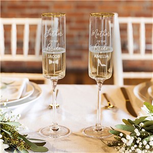 Engraved Extended Wedding Party Gold Rim Champagne Flute L22539371