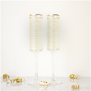 Engraved Wreath with Heart Dividers Gold Rim Champagne Flute Set L22540371