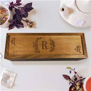 Engraved Floral Initial Bamboo Tea Box  L22614425