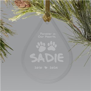 Engraved Pet Memorial Glass Tear Drop Ornament | Pet Memorial Ornament