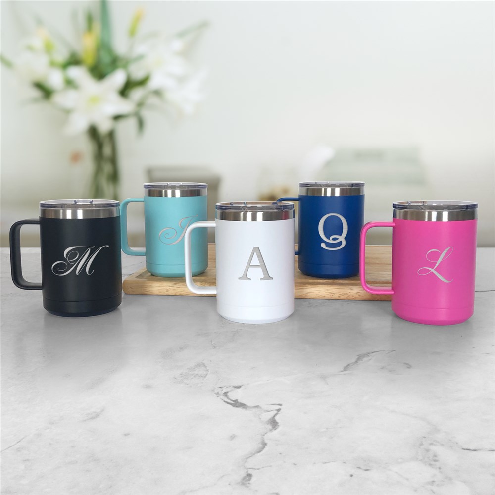 Insulated Stainless Steel Mug Engraved with Initial
