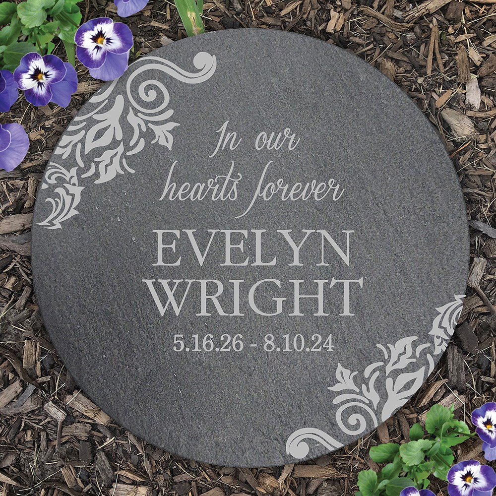 Engraved In Our Hearts Forever Round Slate Stone