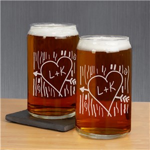 Personalized Beer Can Glass & Initial — White Confetti Box