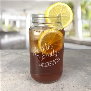 Engraved Couple's Names Large Mason Jar 