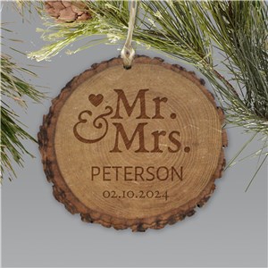 Personalized Mr. and Mrs. Round Rustic Wood Ornament | Personalized Couples Ornament