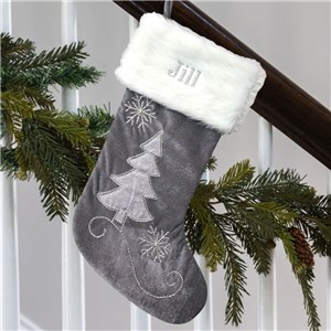 Embroidered Grey Velvet with Silver Beading Stocking | Personalized Christmas Stockings