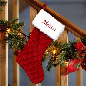 Embroidered Red Quilted Stocking with Bells