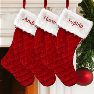 Embroidered Red Quilted Stocking with Bells