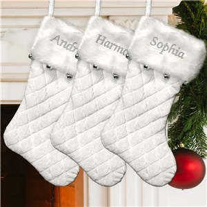 Embroidered Ivory Quilted Stocking with Bells | Personalized Christmas Stockings