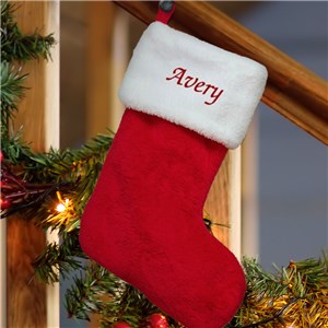 Red Plush Embroidered Christmas Stocking