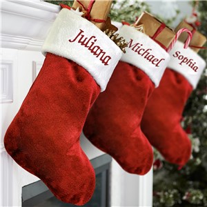 Red Plush Embroidered Christmas Stocking