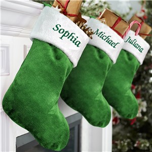 Green Plush Embroidered Christmas Stocking